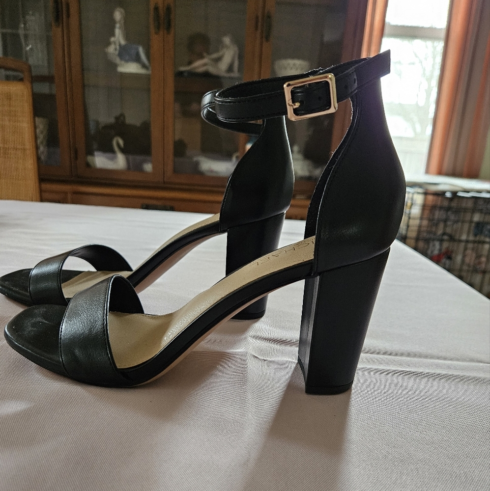 Michael Shannon Black Heels with Ankle Strap and Thick Heel